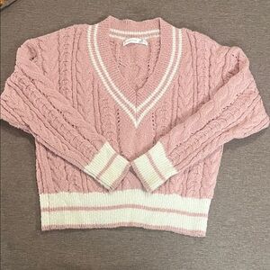 Altar'd State Pink and White V-Neck Sweater